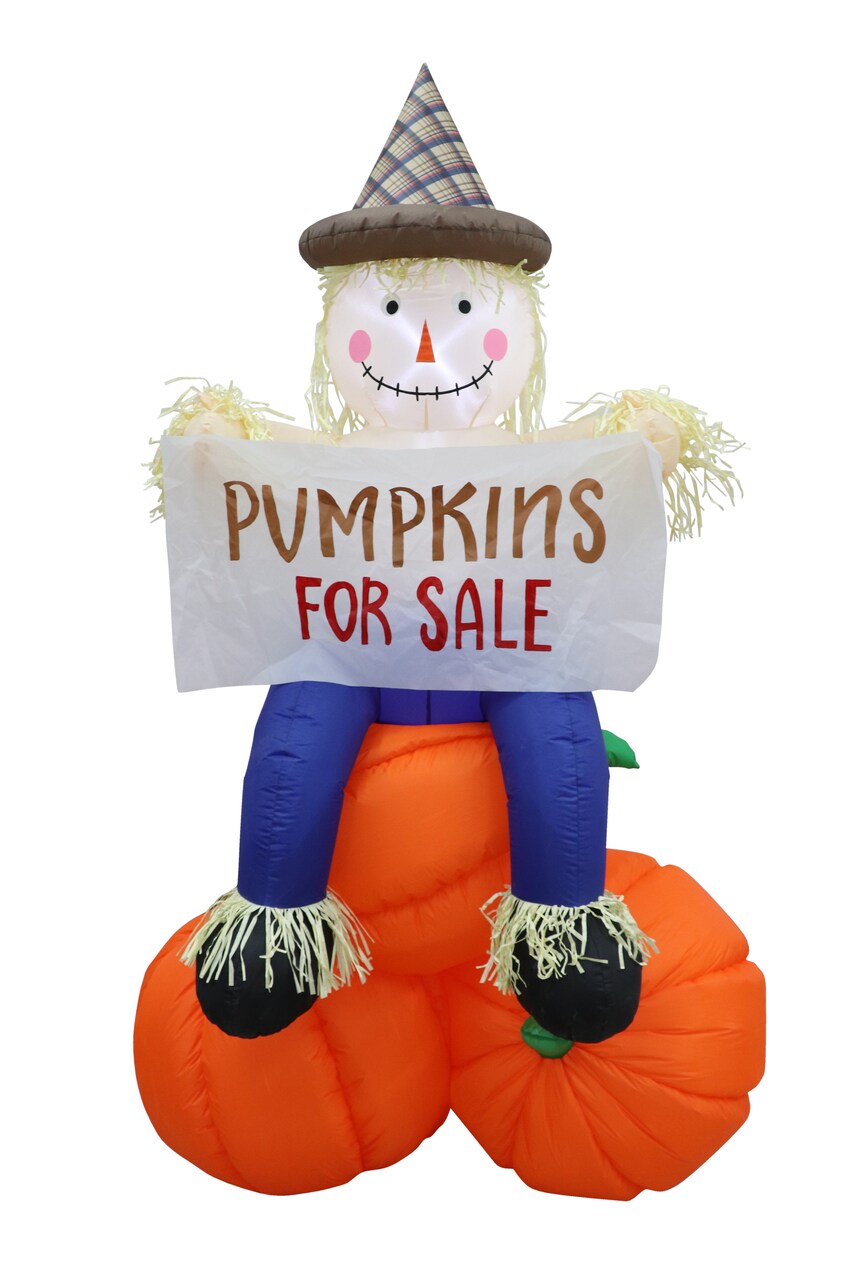 7.5' Air Blown Inflatable Thanksgiving Scarecrow sitting on Pumpkin w/ Banner GTF00047-75